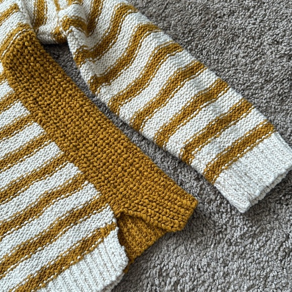 Moth by Anthropologie Mustard Yellow Cream Striped Button Boat Neck Sweater - Picture 3 of 8